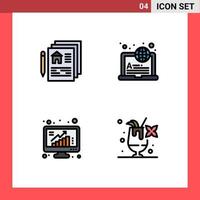 4 Creative Icons Modern Signs and Symbols of blueprint bars pen learning poll Editable Vector Design Elements