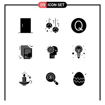 Pack of 9 creative Solid Glyphs of solution file lights enterprise architecture deliverable Editable Vector Design Elements