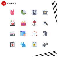 16 User Interface Flat Color Pack of modern Signs and Symbols of performance speed test bag hotel kitchen Editable Pack of Creative Vector Design Elements