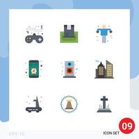 Set of 9 Vector Flat Colors on Grid for smartphone contact money app gym Editable Vector Design Elements