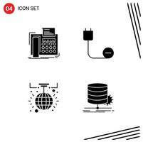 Universal Icon Symbols Group of 4 Modern Solid Glyphs of fax power telefax cord new year Editable Vector Design Elements