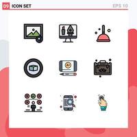 9 paquete de color plano de línea de relleno de interfaz de usuario de signos y símbolos modernos de maletín lograr la limpieza de elementos de diseño de vector editables de cubo de mejor grado