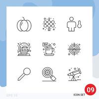 Modern Set of 9 Outlines and symbols such as cup globe body gift bowl Editable Vector Design Elements