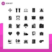 Set of 25 Commercial Solid Glyphs pack for play phone castle tower mom jewel Editable Vector Design Elements