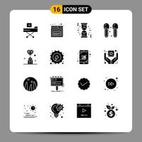 Mobile Interface Solid Glyph Set of 16 Pictograms of gems shower web cleaning bath Editable Vector Design Elements