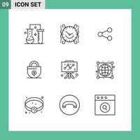 Set of 9 Modern UI Icons Symbols Signs for lock investment decorate business social Editable Vector Design Elements