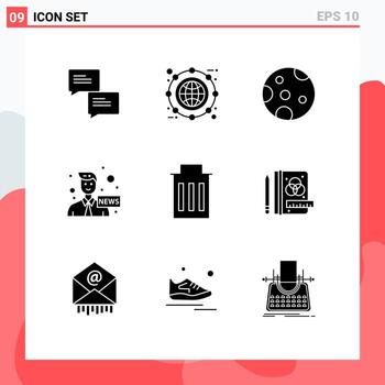 Mobile Interface Solid Glyph Set of 9 Pictograms of trash delete moon news communication Editable Vector Design Elements