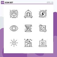 Universal Icon Symbols Group of 9 Modern Outlines of crop invite dollar female card Editable Vector Design Elements