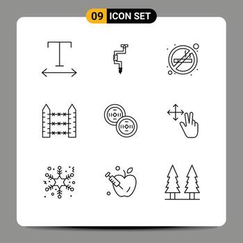 Pictogram Set of 9 Simple Outlines of china wire no signaling protection Editable Vector Design Elements