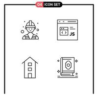 User Interface Pack of 4 Basic Filledline Flat Colors of builder house code development shops Editable Vector Design Elements