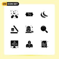 paquete de iconos de vector de stock de 9 signos y símbolos de línea para elementos de diseño de vector editables de galería de avatar de plátano de cámara de perfil