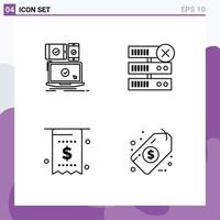 Group of 4 Modern Filledline Flat Colors Set for computer currency responsive delete money Editable Vector Design Elements