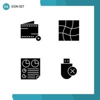 Set of 4 Vector Solid Glyphs on Grid for add page wallet warp two Editable Vector Design Elements