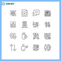 Group of 16 Modern Outlines Set for group smart conversation processor mobile Editable Vector Design Elements