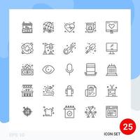 grupo universal de símbolos de iconos de 25 líneas modernas de dinero como elementos de diseño de vectores editables de loto de finanzas cardíacas