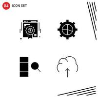 Group of 4 Modern Solid Glyphs Set for badge search web quality settings data Editable Vector Design Elements