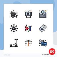 Pack of 9 Modern Filledline Flat Colors Signs and Symbols for Web Print Media such as arrows network book collaboration business Editable Vector Design Elements