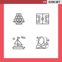 Group of 4 Filledline Flat Colors Signs and Symbols for food beach chinese game ship Editable Vector Design Elements