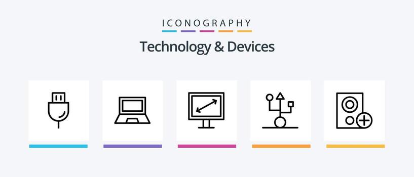 Devices Line 5 Icon Pack Including technology. plug. computers. electronics. speaker. Creative Icons Design vector