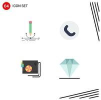 Set of 4 Commercial Flat Icons pack for illustration computer graphic handset power Editable Vector Design Elements