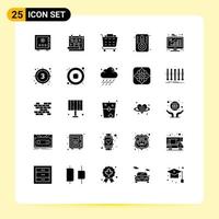 Group of 25 Modern Solid Glyphs Set for business temperature fitness degree checkout Editable Vector Design Elements