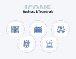 Business And Teamwork Blue Icon Pack 5 Icon Design. team work. building. calling. office. event vector