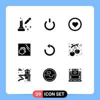 Group of 9 Solid Glyphs Signs and Symbols for refresh hand power clean user Editable Vector Design Elements