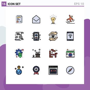 Pictogram Set of 16 Simple Flat Color Filled Lines of fall failed award crash first Editable Creative Vector Design Elements