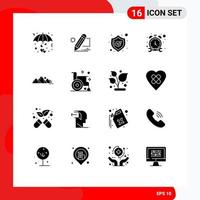 Pack of 16 creative Solid Glyphs of hill watch tablet timer shopping Editable Vector Design Elements