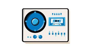 Retro audio music cassette tape recorder old vintage hipster for geeks from 70s, 80s, 90s isolated on white background. Video in high quality 4k, motion design