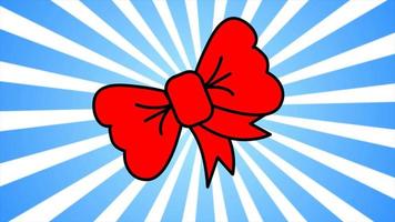 arc rouge festif avec des rubans pour les vacances noël nouvel an anniversaire saint valentin style dessin animé sur fond de rayons bleus. fond abstrait. vidéo en haute qualité 4k, motion design video