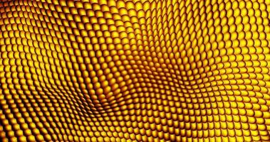 fundo abstrato com ondas douradas amarelas de bolas iridescentes de círculos de esferas brilhando. screensaver bela animação de vídeo em alta resolução 4k video