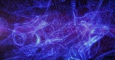 Abstract background of waves of blue futuristic hi-tech grains of sand waves of dots of pixel particles flying with a glow effect with rays of light and blur, screensaver, video in high quality 4k