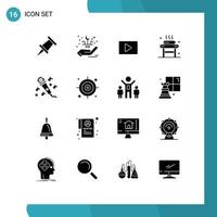 Pictogram Set of 16 Simple Solid Glyphs of music audio video wellness relaxation Editable Vector Design Elements