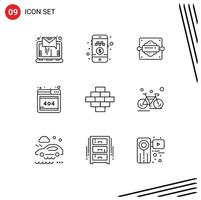 Set of 9 Modern UI Icons Symbols Signs for construction bricks bakery web browser Editable Vector Design Elements