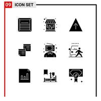 User Interface Pack of 9 Basic Solid Glyphs of paper office career notes files Editable Vector Design Elements