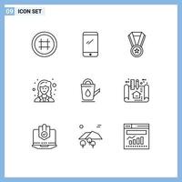 User Interface Pack of 9 Basic Outlines of bathroom scientist iphone researcher academic Editable Vector Design Elements