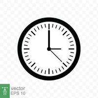 icono de reloj estilo plano sencillo. cara de reloj de pared circular, reloj analógico negro con elemento de flecha, negocio, concepto de tecnología. diseño de ilustración vectorial aislado sobre fondo transparente. eps 10. vector