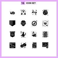 Editable Vector Line Pack of 16 Simple Solid Glyphs of protect fish representative bowl army Editable Vector Design Elements