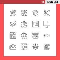 Group of 16 Outlines Signs and Symbols for gdpr spring honey tree beach Editable Vector Design Elements