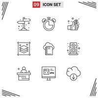 Modern Set of 9 Outlines Pictograph of file misc earth layers copy layers Editable Vector Design Elements