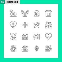 Pack of 16 Modern Outlines Signs and Symbols for Web Print Media such as heart shape setup letter install love Editable Vector Design Elements