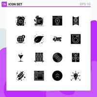 Set of 16 Vector Solid Glyphs on Grid for hotel passboart agreement pass upload Editable Vector Design Elements