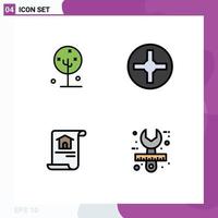 4 User Interface Filledline Flat Color Pack of modern Signs and Symbols of blooming document lotus flower pin building Editable Vector Design Elements