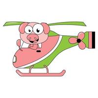 cute animal cartoon ride helicopter vector