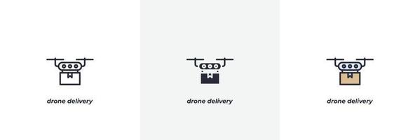 icono de entrega de drones. línea, contorno sólido y relleno versión en color, contorno y signo de vector relleno. símbolo de idea, ilustración de logotipo. gráficos vectoriales