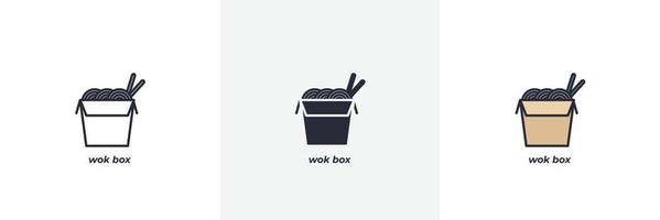 icono de caja de wok. línea, versión en color de contorno sólido y relleno, contorno y signo de vector relleno. símbolo de idea, ilustración de logotipo. gráficos vectoriales