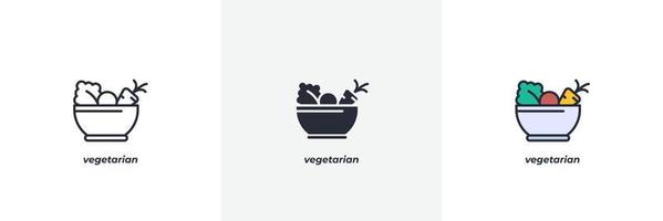 icono vegetariano. línea, contorno sólido y relleno versión en color, contorno y signo de vector relleno. símbolo de idea, ilustración de logotipo. gráficos vectoriales