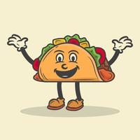 Ilustración de vector de personaje de dibujos animados de tacos retro