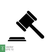 Law icon. Simple flat style. Trial hammer, bid, judge gavel symbol, legal, court, judgment, justice concept. Silhouette, solid, glyph sign. Vector illustration isolated on white background. EPS 10.